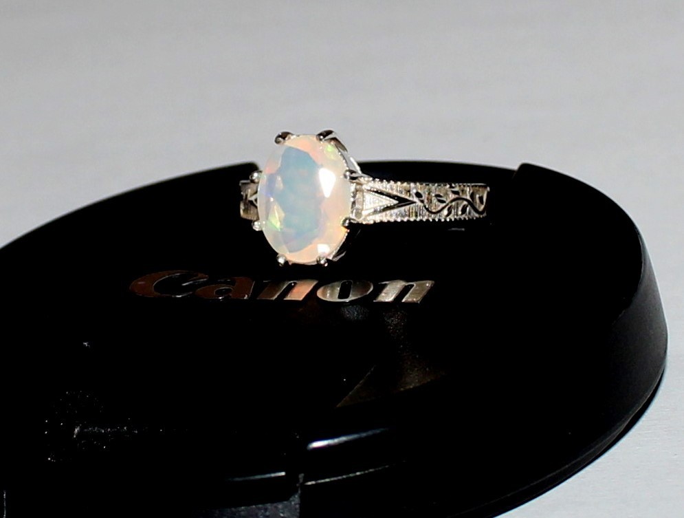 Faceted Fire Opal Sterling Silver Ring, Natural Gemstone Unique Engagement Ring