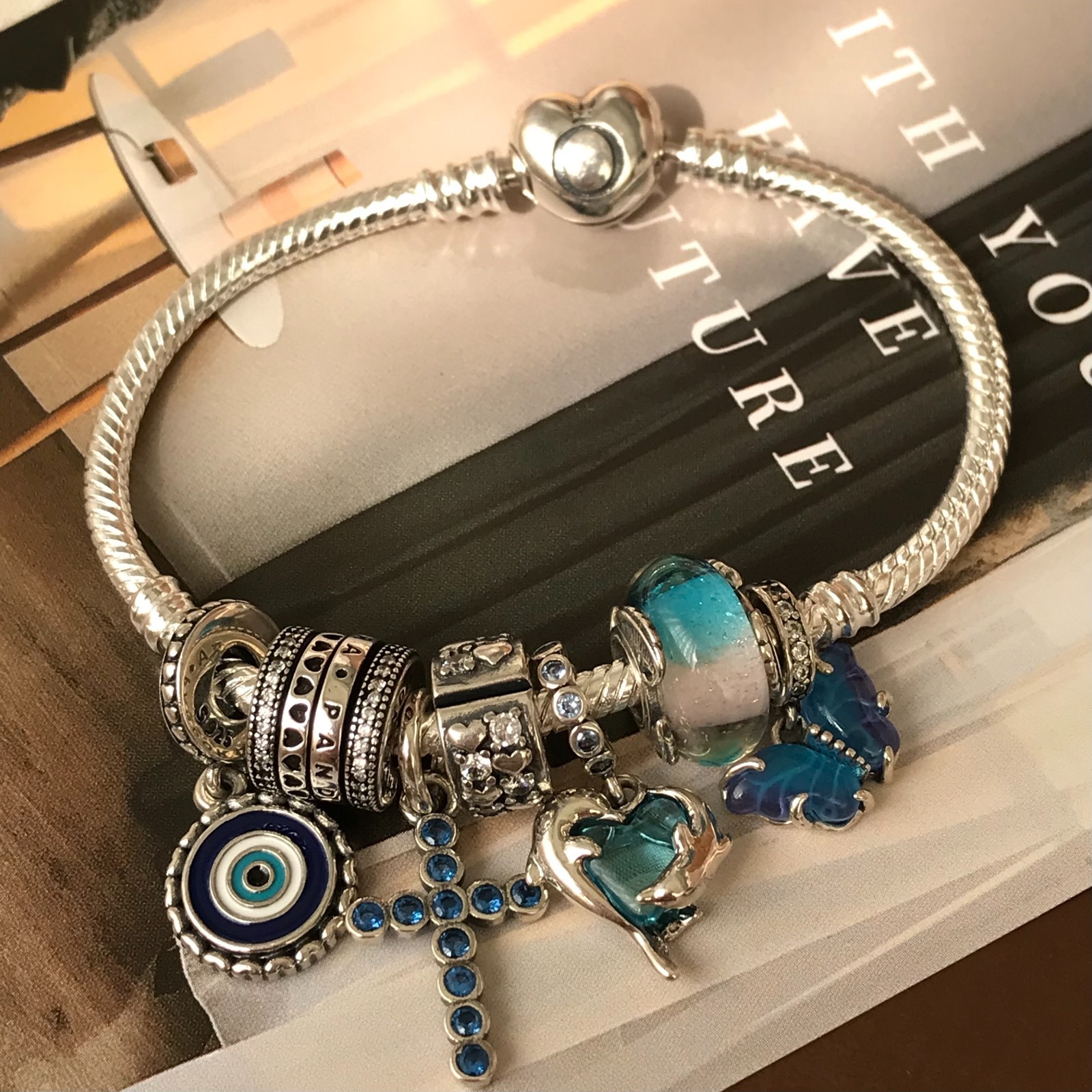Pandora Blue Murano Glass Butterfly Dangle Charm Sterling Silver CZ #792698C01