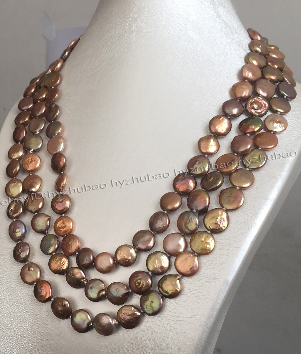 16″ 18″ 25″ 36″ 50″ 100″ 11-12mm Genuine Chocolate Pearl Coin Beads Necklace AA+