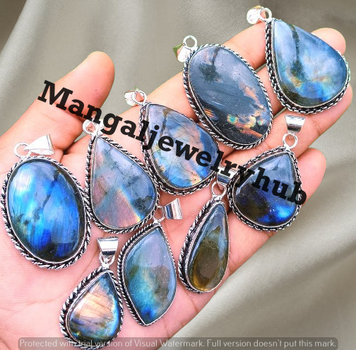 Flashy Blue Labradorite Gemstone Pendants 925 Sterling Silver Plated Lot Jewelry
