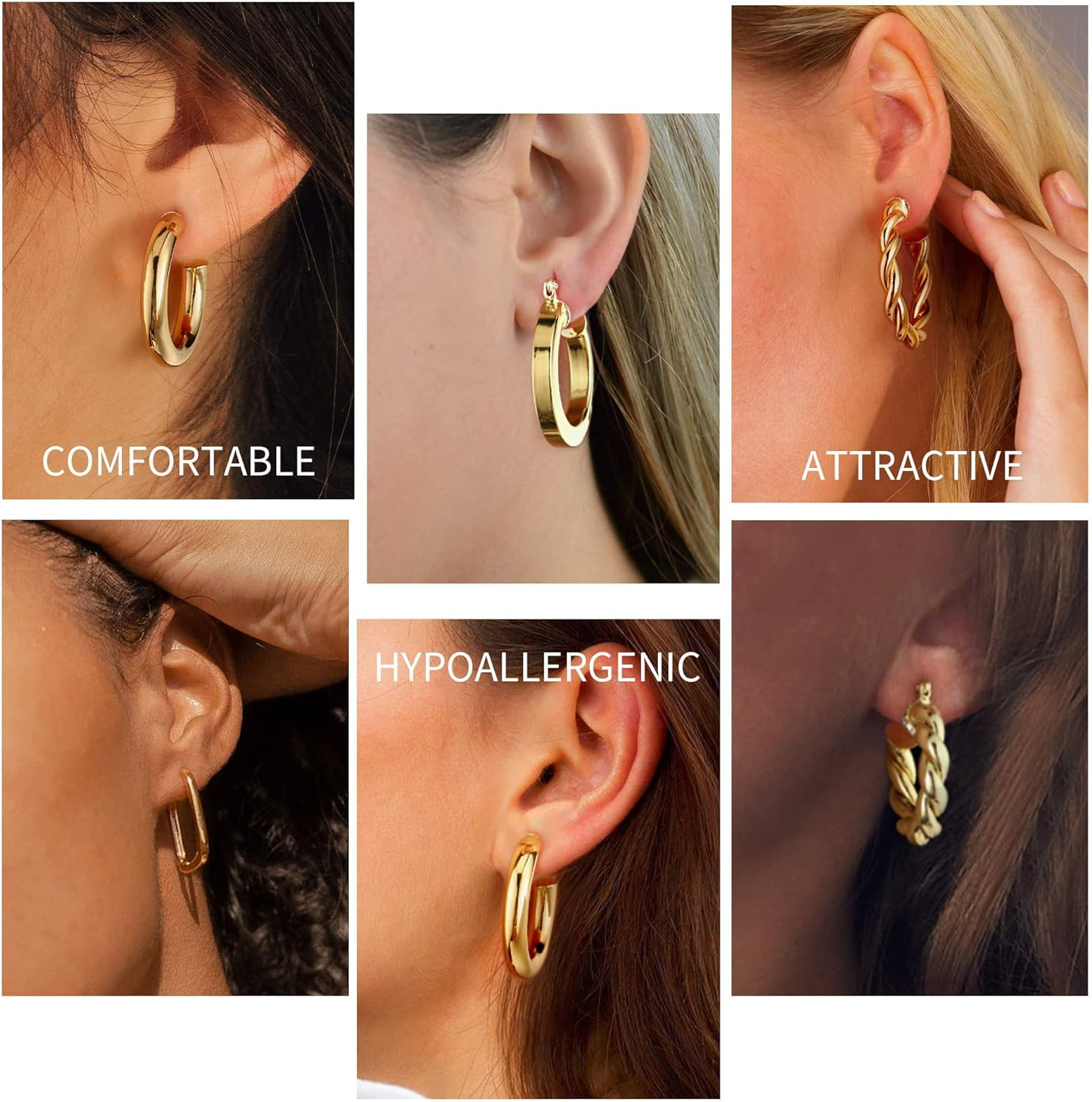 9 Pairs Gold Hoop Earrings for Women, 14K Real Gold Plated Chunky Hoop Earrings