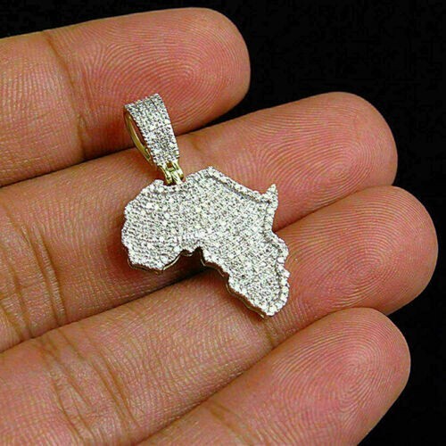 Simulated Diamond Cluster Pave Map Pendant Charm 925 Sterling Silver