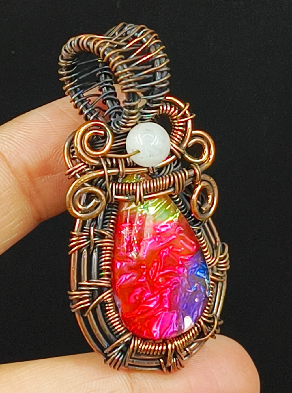 Copper Porcelain Jasper Gemstone Ethiopian Opal Handmade Jewelry Pendant