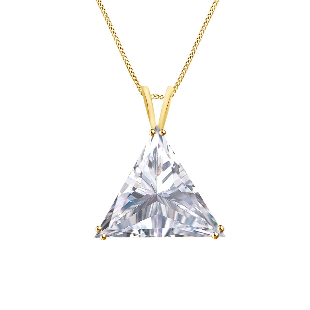 2 Ct Trillion Simulated 10K Solid Yellow Gold Solitaire Pendant Necklace W/ Rope