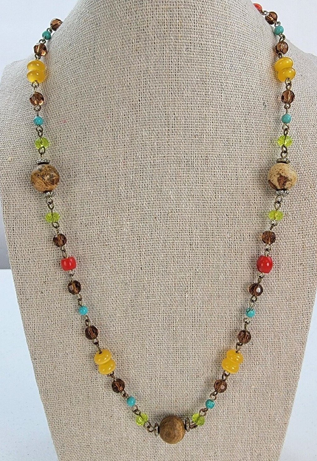 Multi Color Mixed Material Glass Stone Beaded Necklace 37 in Silver-Tone
