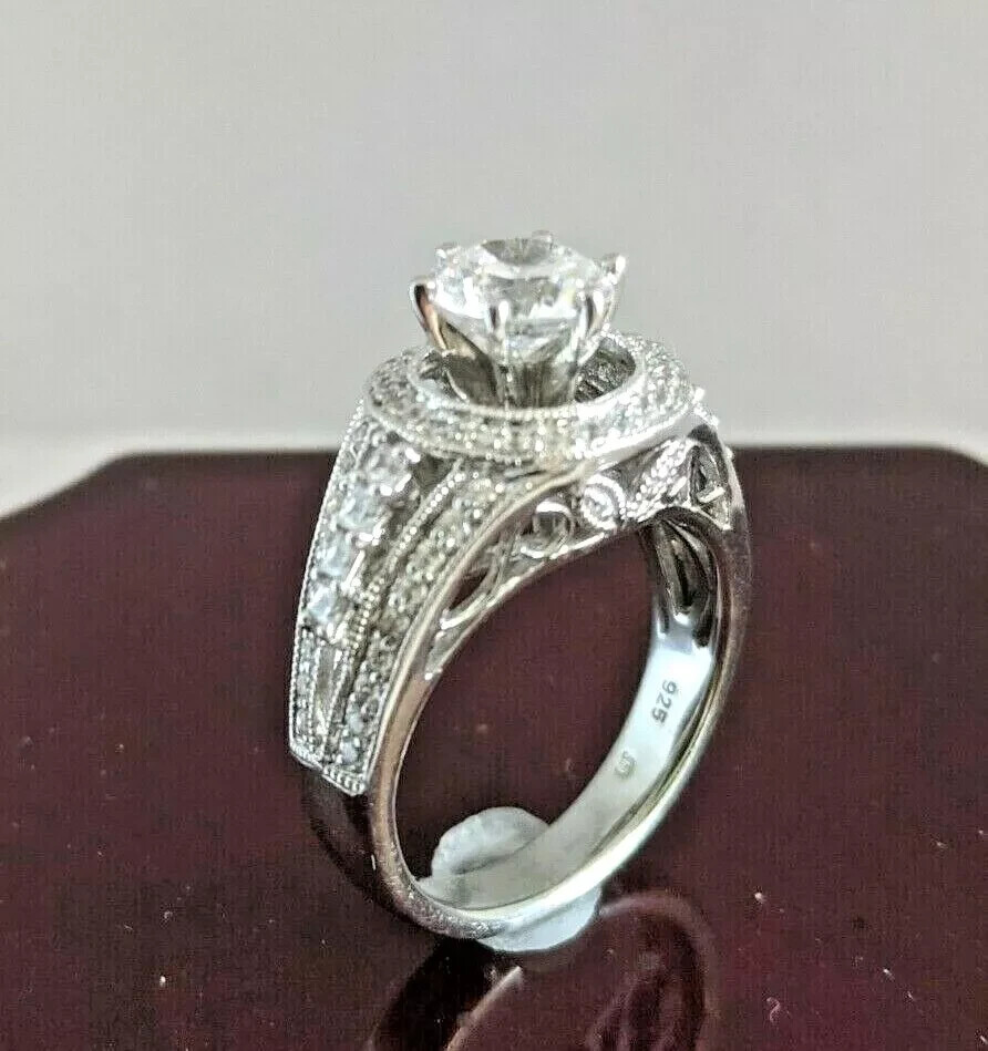 Sterling Silver 925 Ring,1.25ct Round Center, Round AAA Cubic Zirconia, Size 7