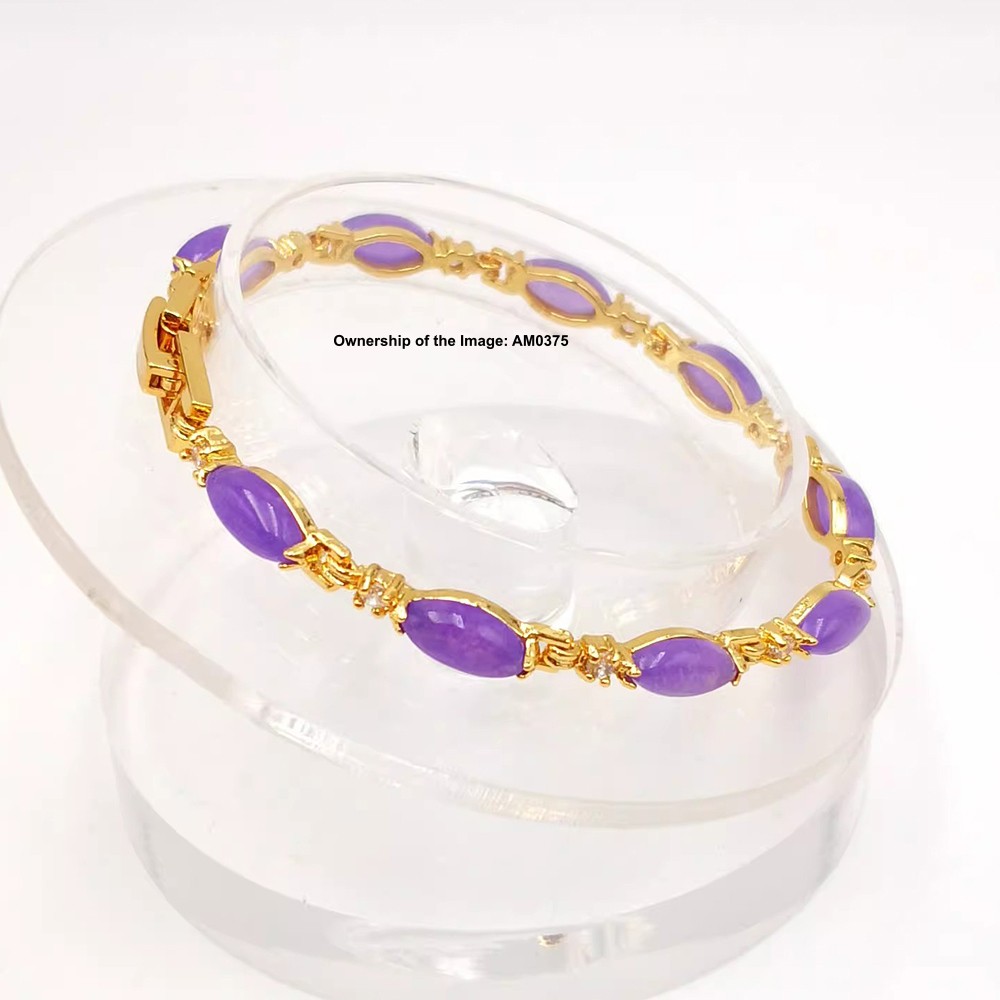 NEW Bracelet Heating Jade Yellow Plated Oval Purple Jade Bracelet Women 7.10INCH