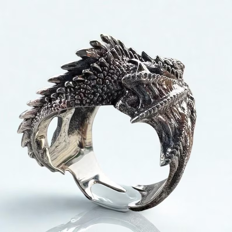 Gothic Dragon Wing Ring Adjustable Vintage Punk Fantasy Statement Jewelry