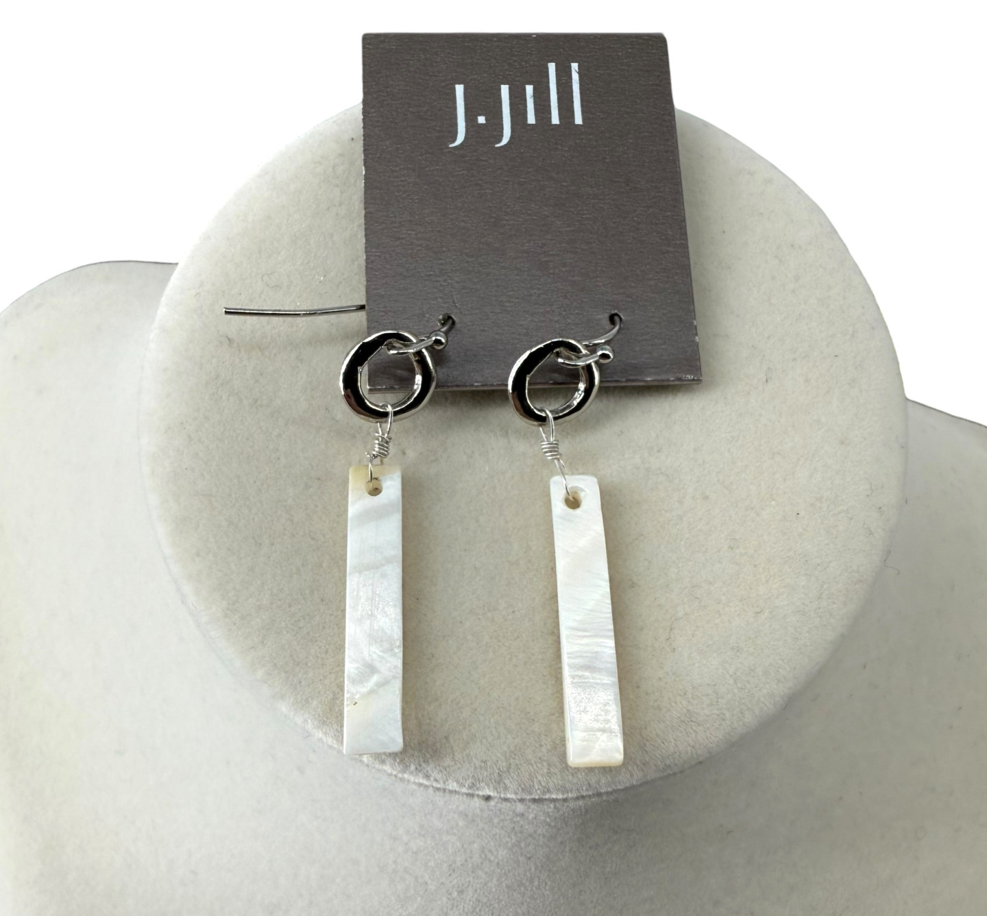 J Jill Mother of Pearl Bar Drop Earrings Silver Circle Shell Resort Coastal Boho