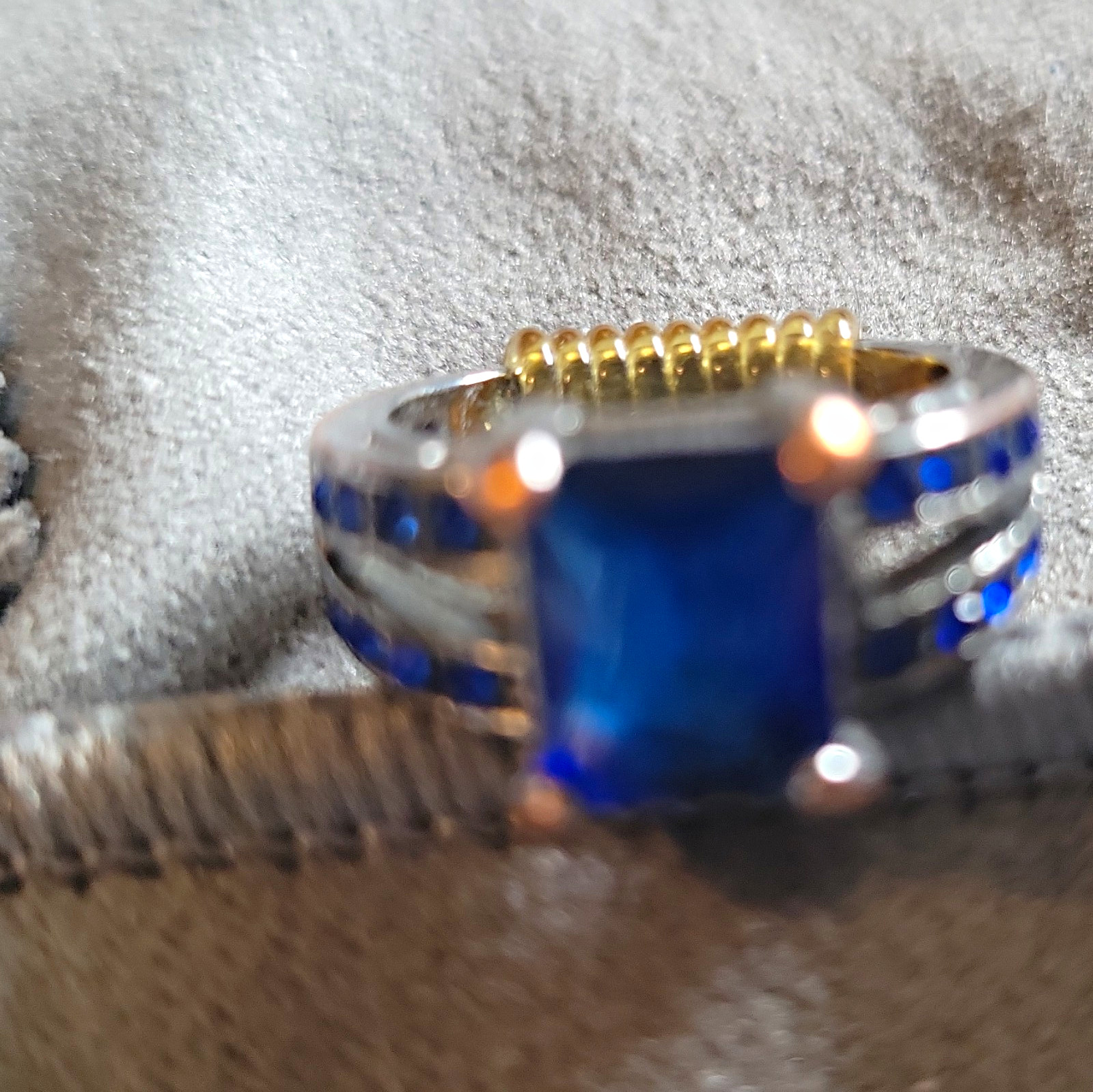Silver Tone Band Ring Size 7 Large Square Blue Stone Metal Fashion Jewelry