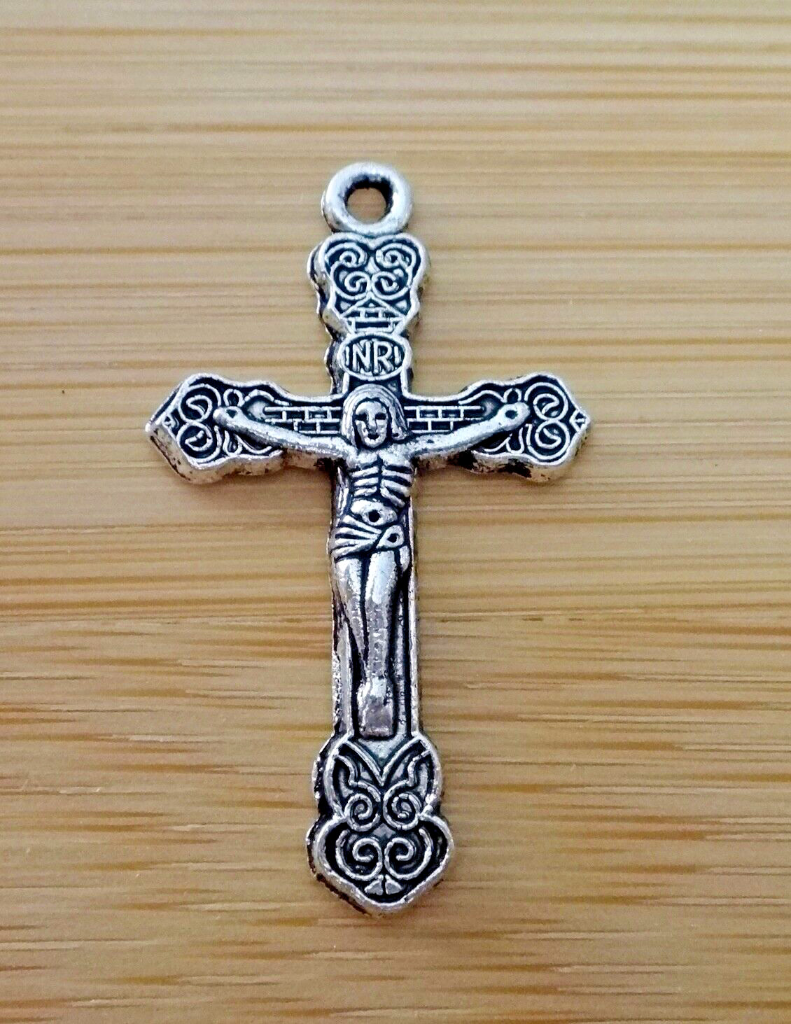 Silver 1.5 inch 39x20mm Pewter Fancy Crucifix Cross Pendant Charm w/ jump ring