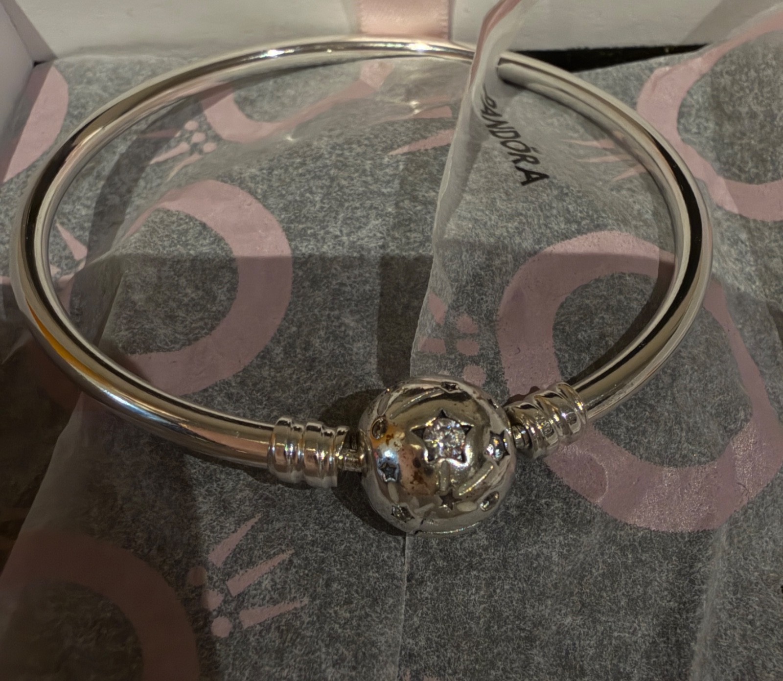 Pandora Moments Stars & Galaxy Bangle 590009C01-16 S925 RETIRED Size 16 With Box