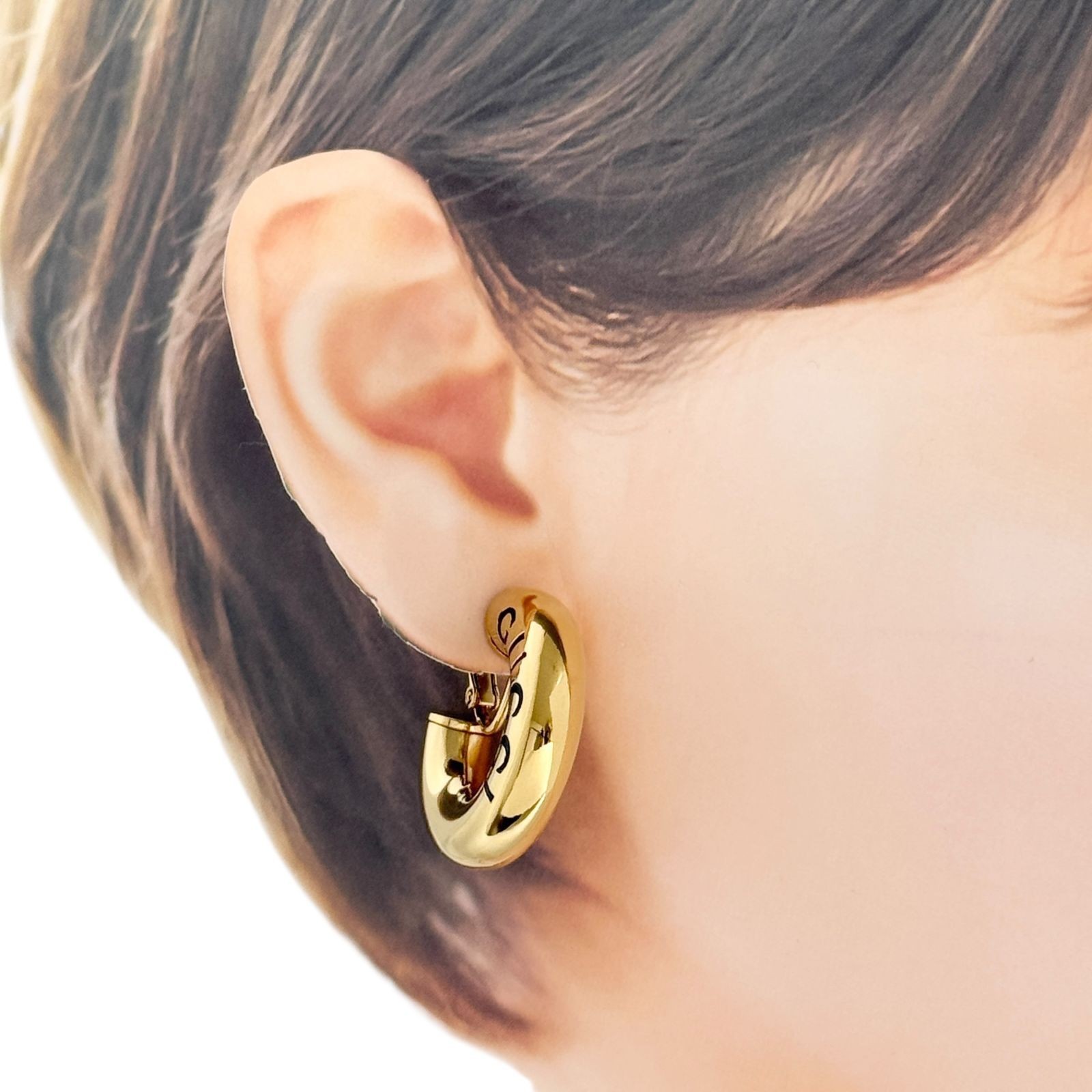 Gucci Women Hoop Single Earring Gold Metal Clip On w/Storage Bag Boxed 3.1cm