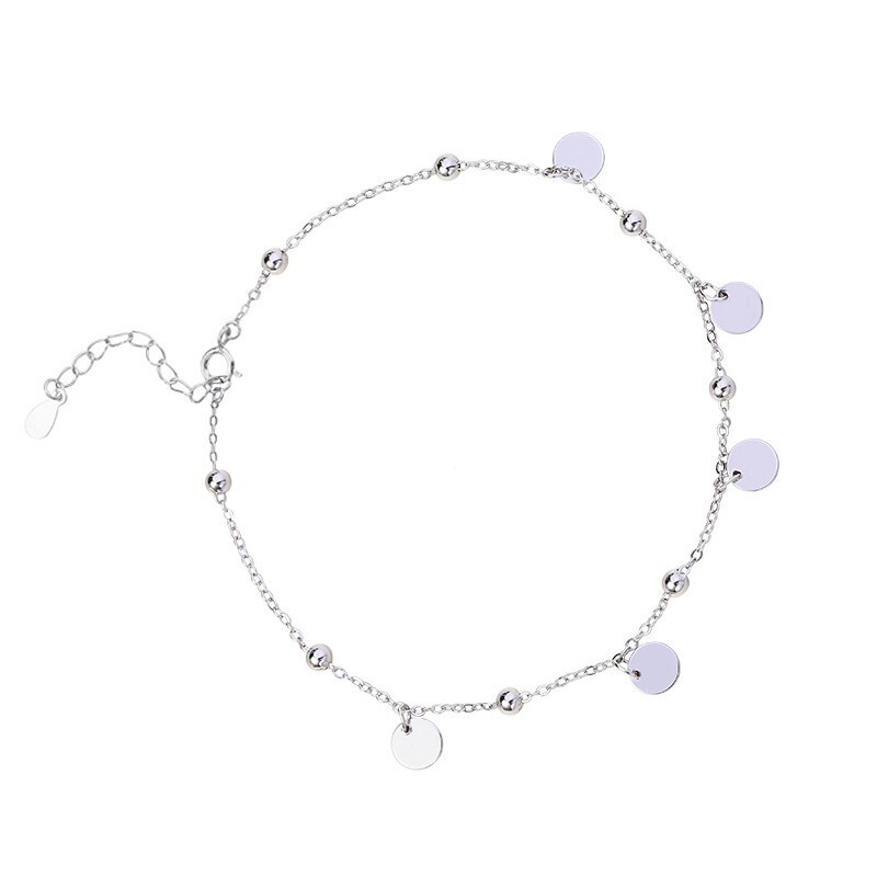 9.5″ Silver Anklet Bracelet Barefoot Sandal Beach Foot Round Dot Disc Chain I77