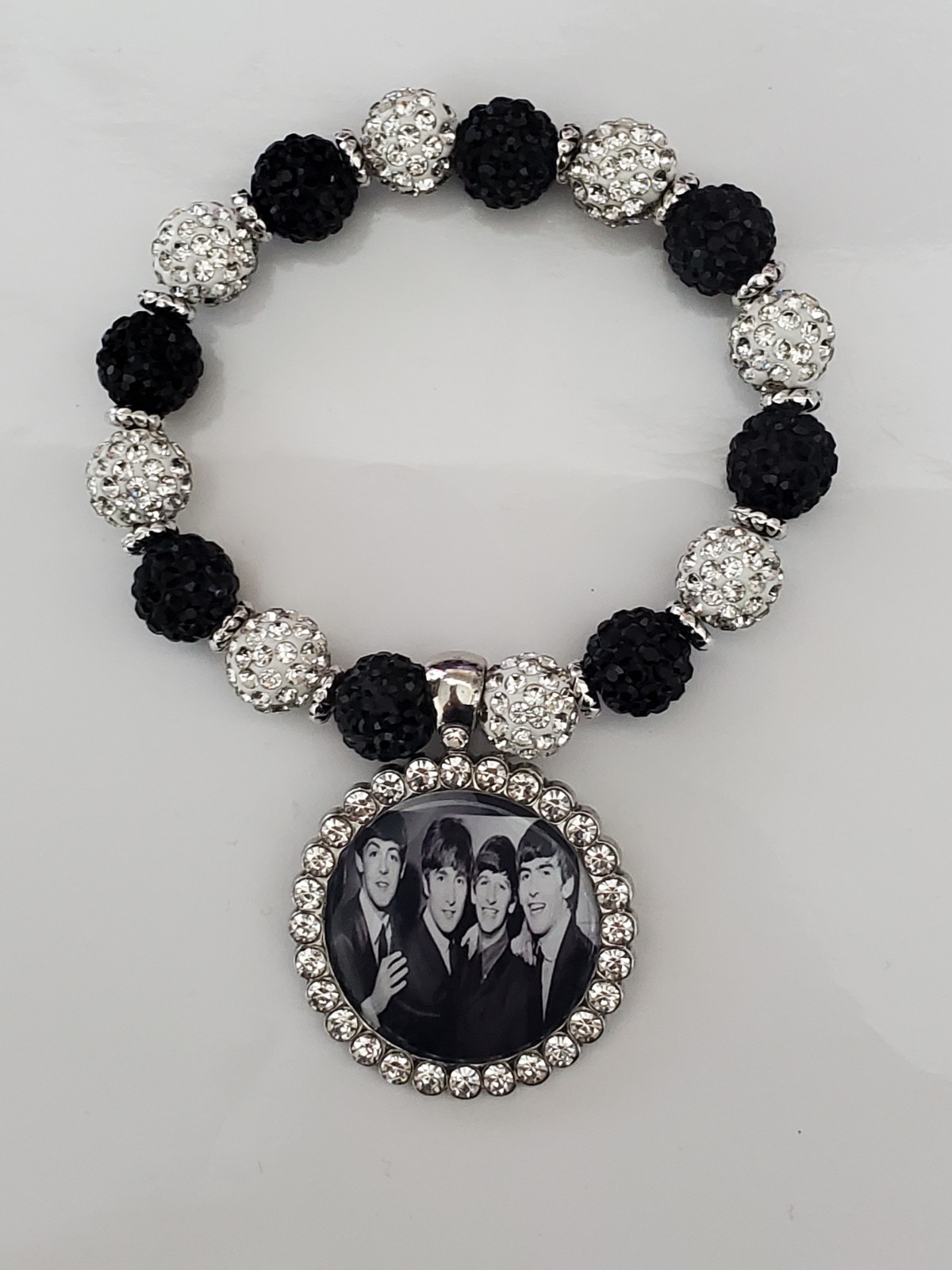 The Beatles Bracelet bling beads rhinestones Very pretty Black White silver
