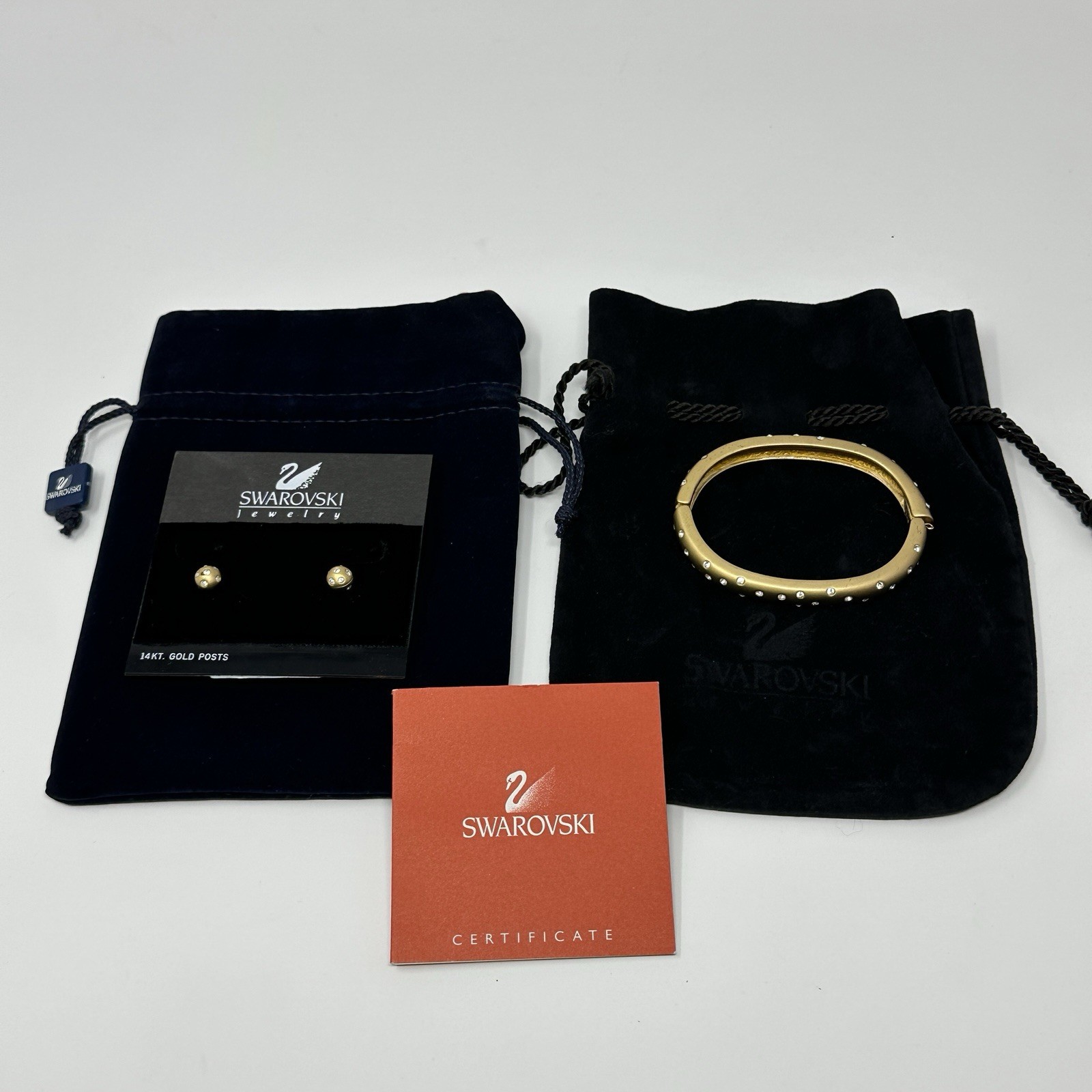 SWAROVSKI Crystal Pave Matte Gold Plated Bracelet & Earring 14k Gold Post – Set