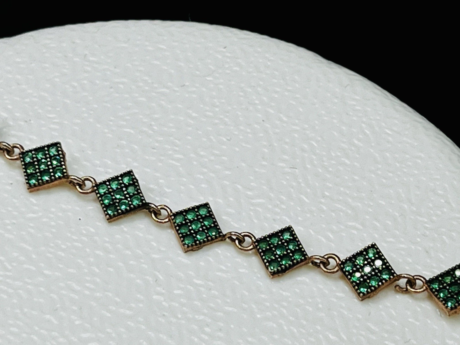 Green Stone Lozenge Geometric Station Bracelet Rose Gold On Sterling Adjustable