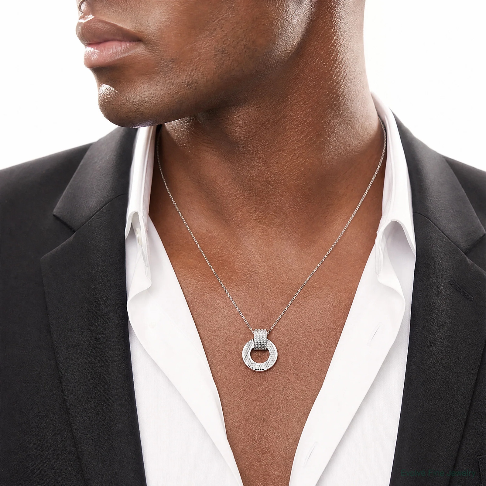 Sterling Silver RH Plated CZ Textured Moveable/Reversible Circle Pendant