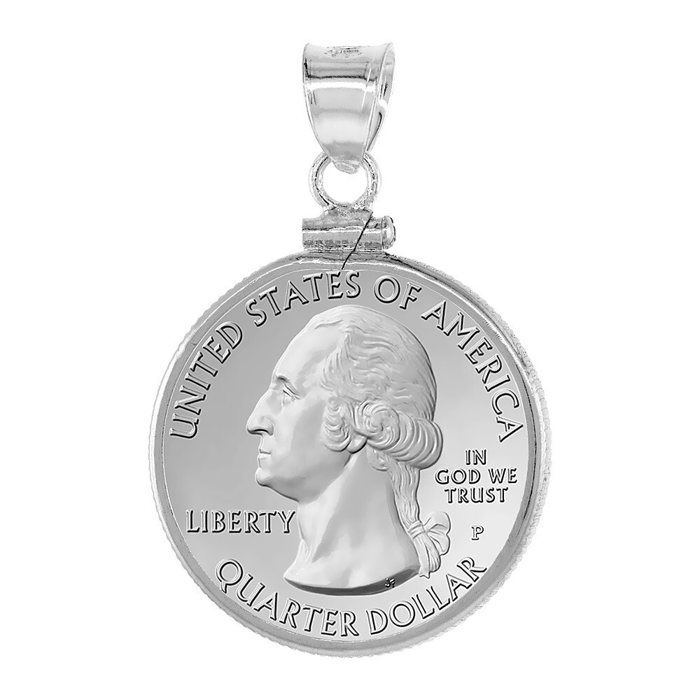 24 mm Sterling Silver Screw Top Edge 25 Cent Coin Bezel Pendant, Box Chain