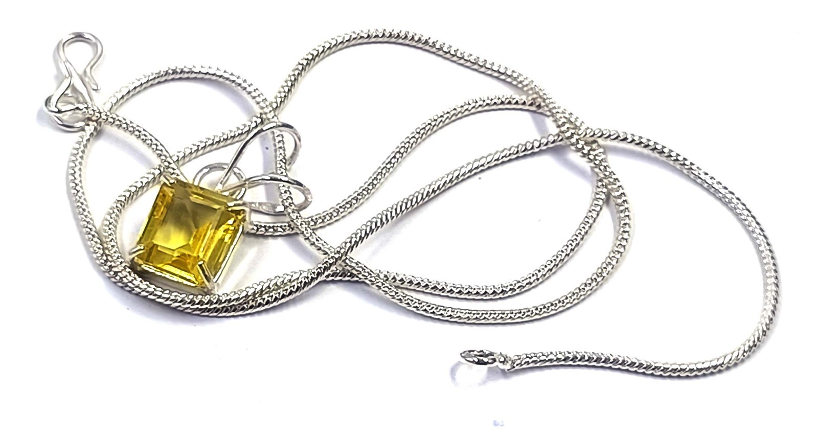 Natural Yellow Sapphire 14.00 Ct Emeald Cut Pendant 925 Free Silver Chain 6MGO