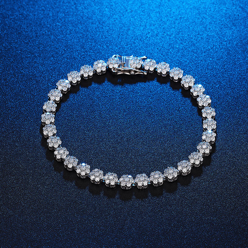 1.5mm 925 Sterling Silver Moissanite Ladies’ Plum Blossom Bracelet 14-21cm GRA