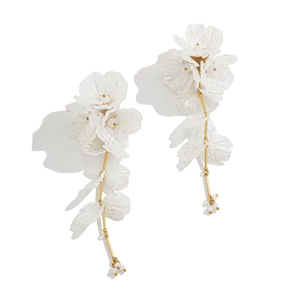 White Flower Drop Earrings Petal Hanging Silver Tone Womens Jewelry Daily Wear
