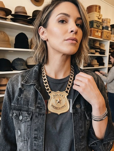 Women Men Fashion Gold Metal Chain Necklace Police Badge Pendant Protect & Serve