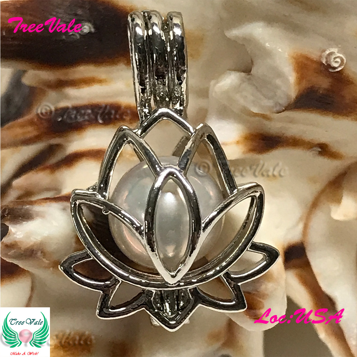 Lotus Flower I – Silver Plated – Locket Pearl Cage Pendant – Hold 6mm – 7mm