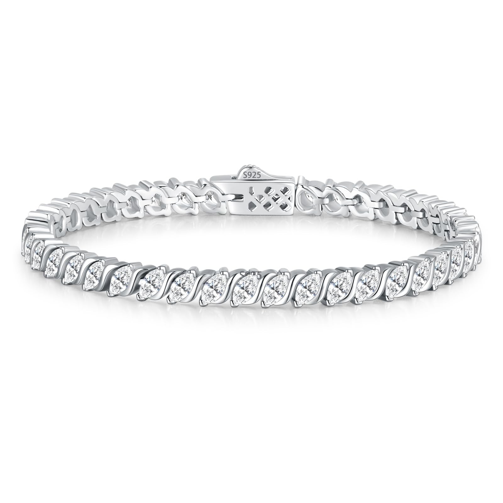 LOIPURI Moissanite Tennis Bracelets for Women Wave 6.5Inch, White Gold