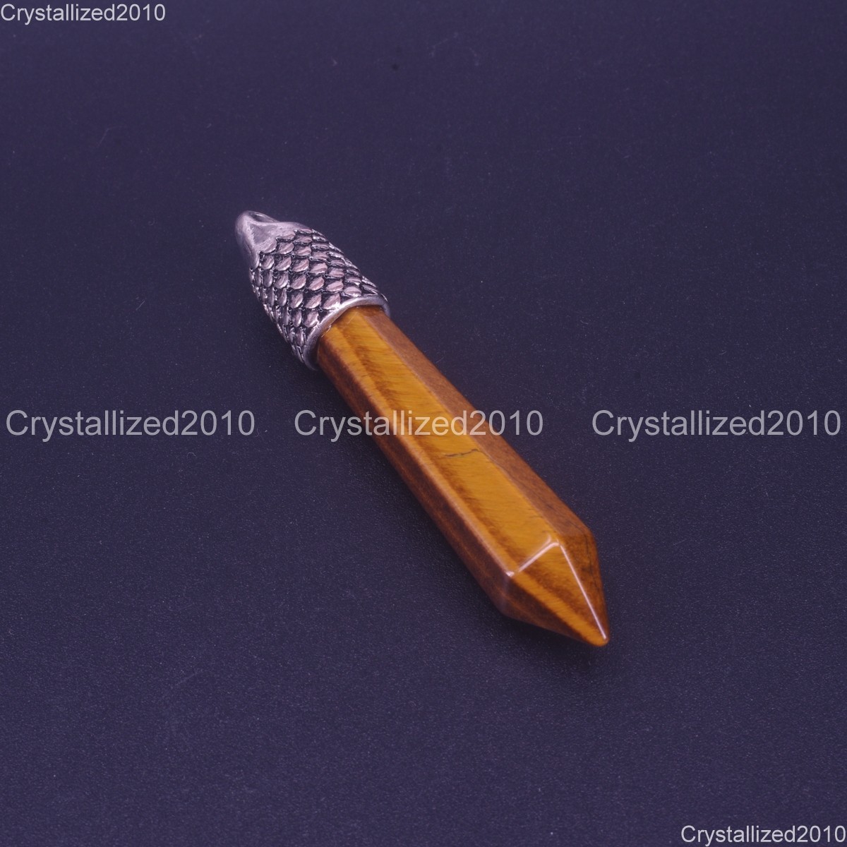 Natural Gemstones Hexagonal Chakra Healing Pendant Beads Tibetan Silver 12x60mm