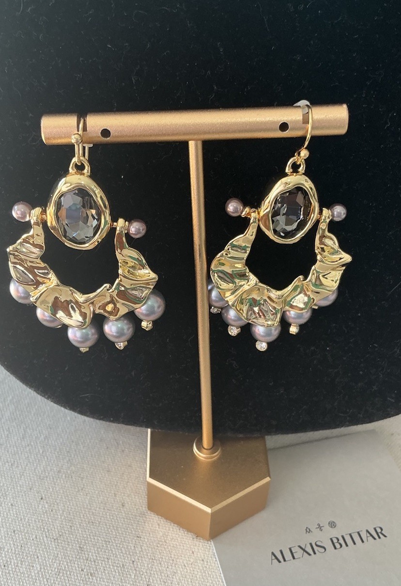 🆕 ALEXIS BITTAR Stunning Byzantine Pearl Studded Crumpled Drop Earrings-NWOT!