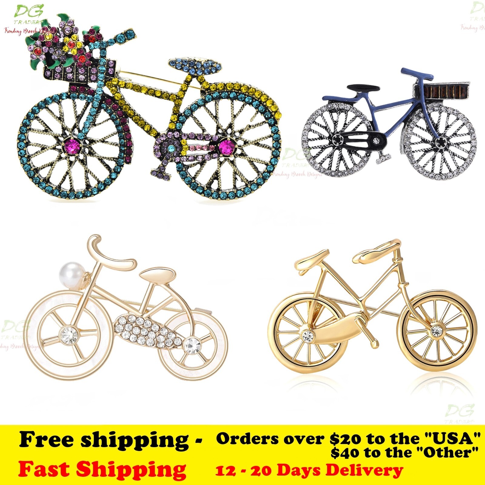 Shining Flower Bicycle Brooch Beautiful Transportation Pin Gift Jewelry Hot Sale