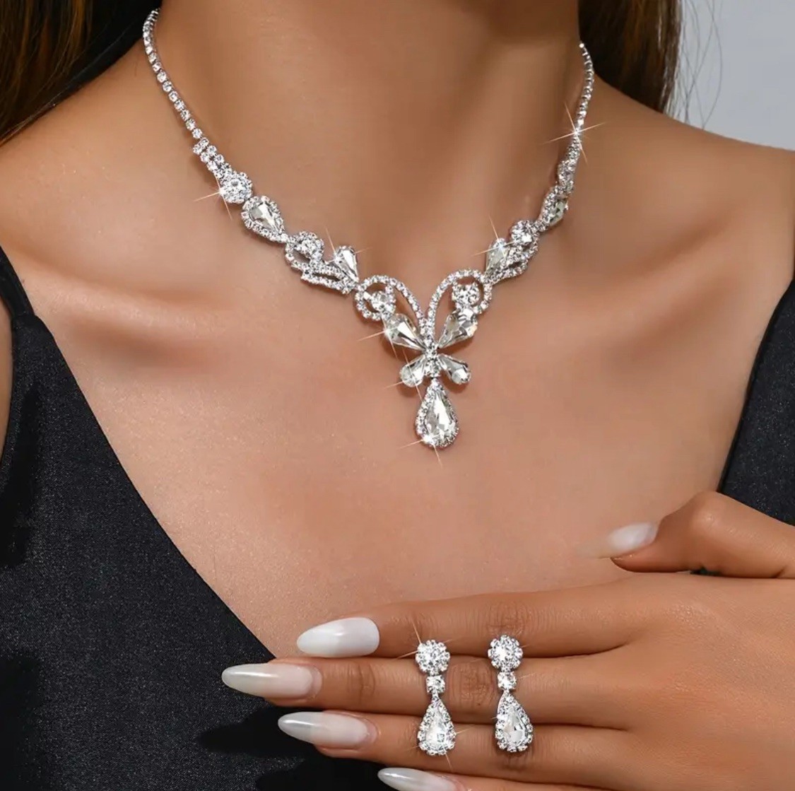 Butterfly design bridal Easter formal all occasion Rhinestone Necklace Set