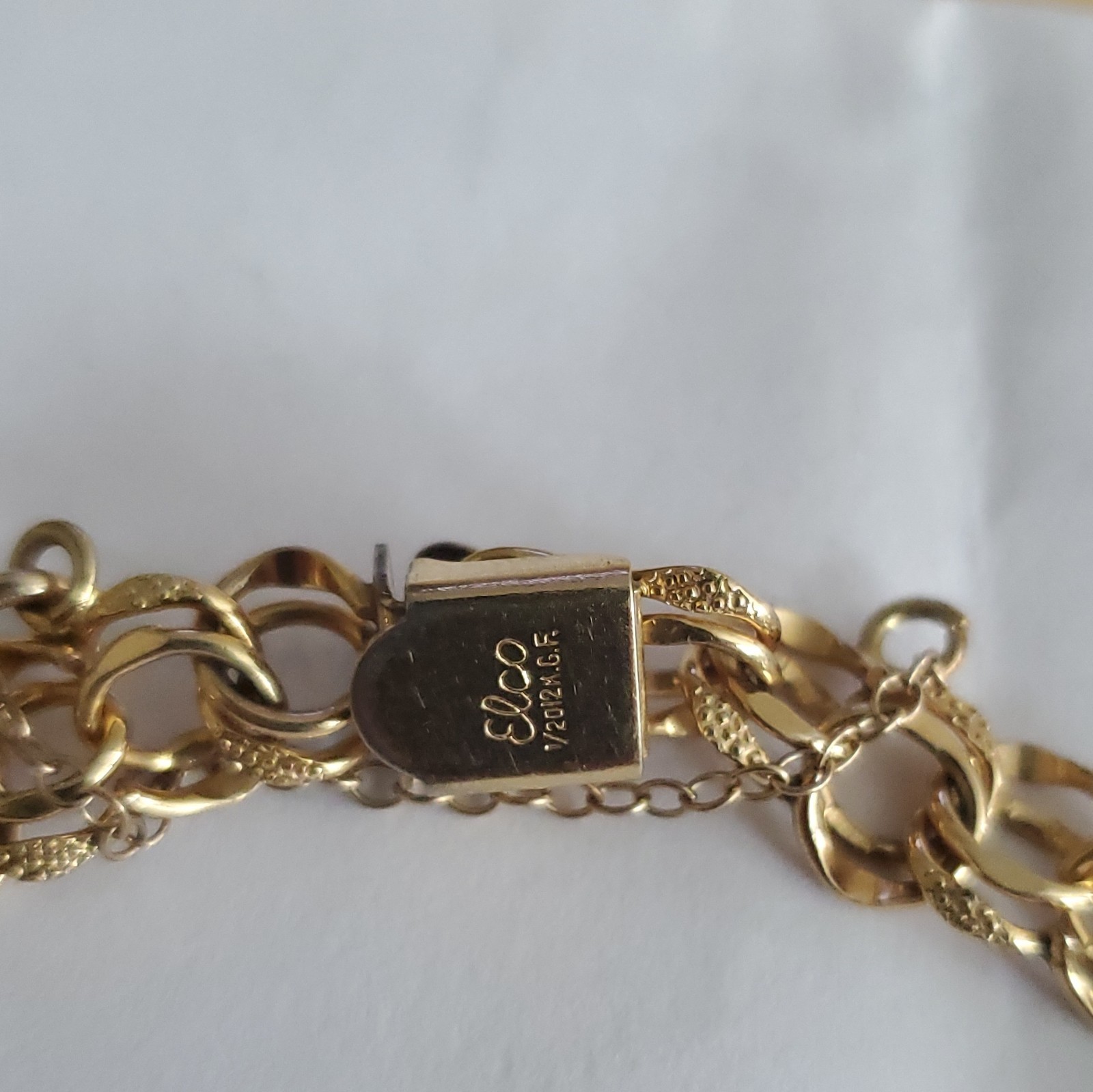 Elco 1/20 12K GF Gold-Tone Cable Chain Coin Dangle Charm Bracelet Lobster