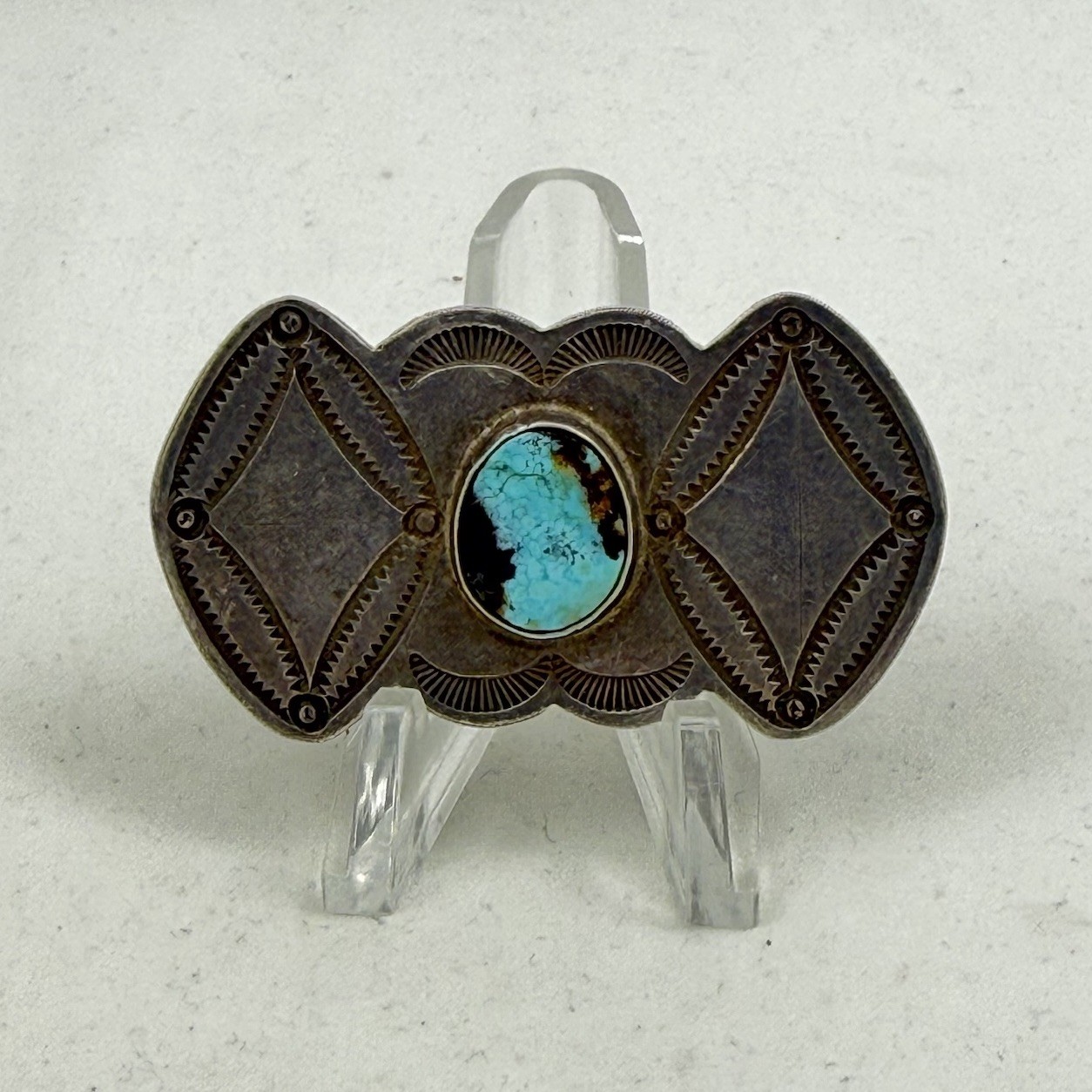 Fred Harvey Era NATIVE AMERICAN TURQUOISE STERLING SILVER PIN BROOCH 13.7 GRAMS