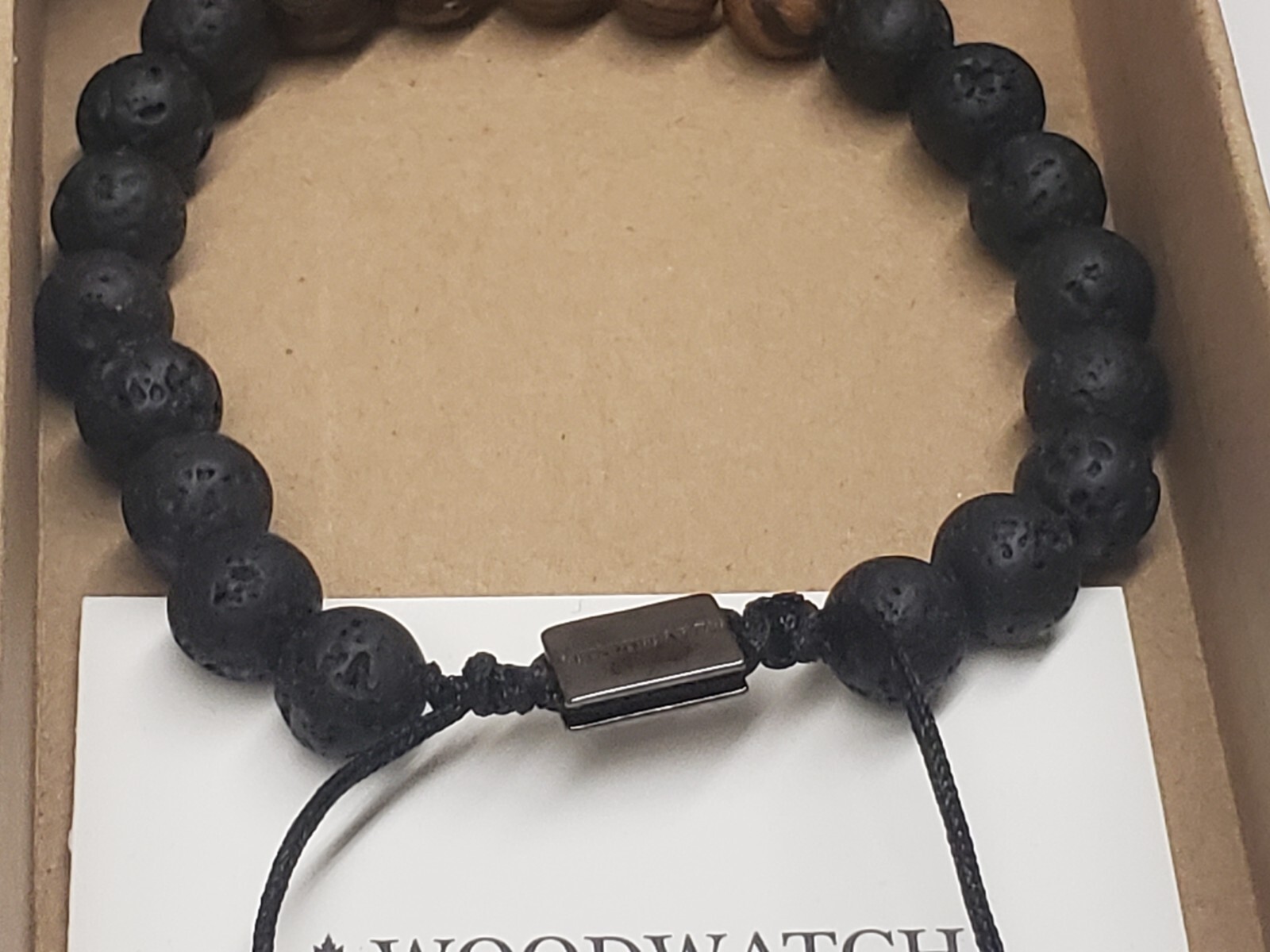 WoodWatch Cotton Beaded Rope Black/Brown Rosewood Agate Bracelet