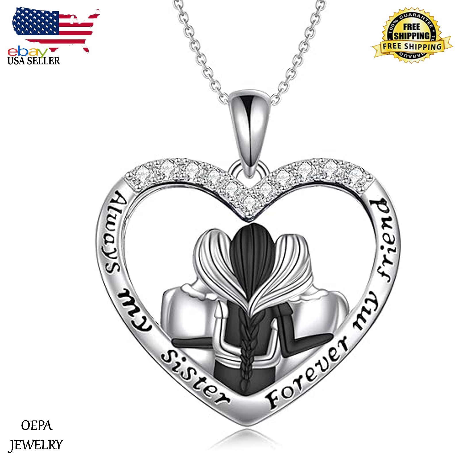 925 Sterling Silver Sisters Heart Love Necklace Gifts Sister for Women Necklace