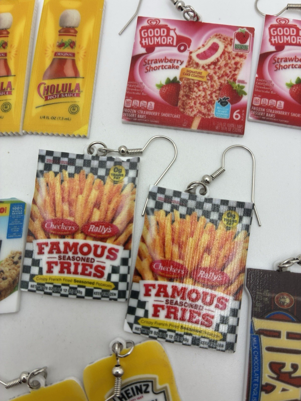 8 Pair Lot Food Presented Pierced Hook Earrings Heath Mustard Fries Chewy