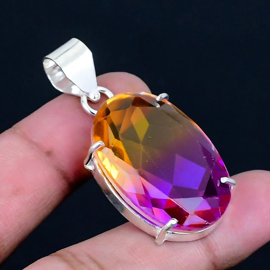 Bi-Color Tourmaline 925 Silver Plated Handmade Pendant of 1.78″