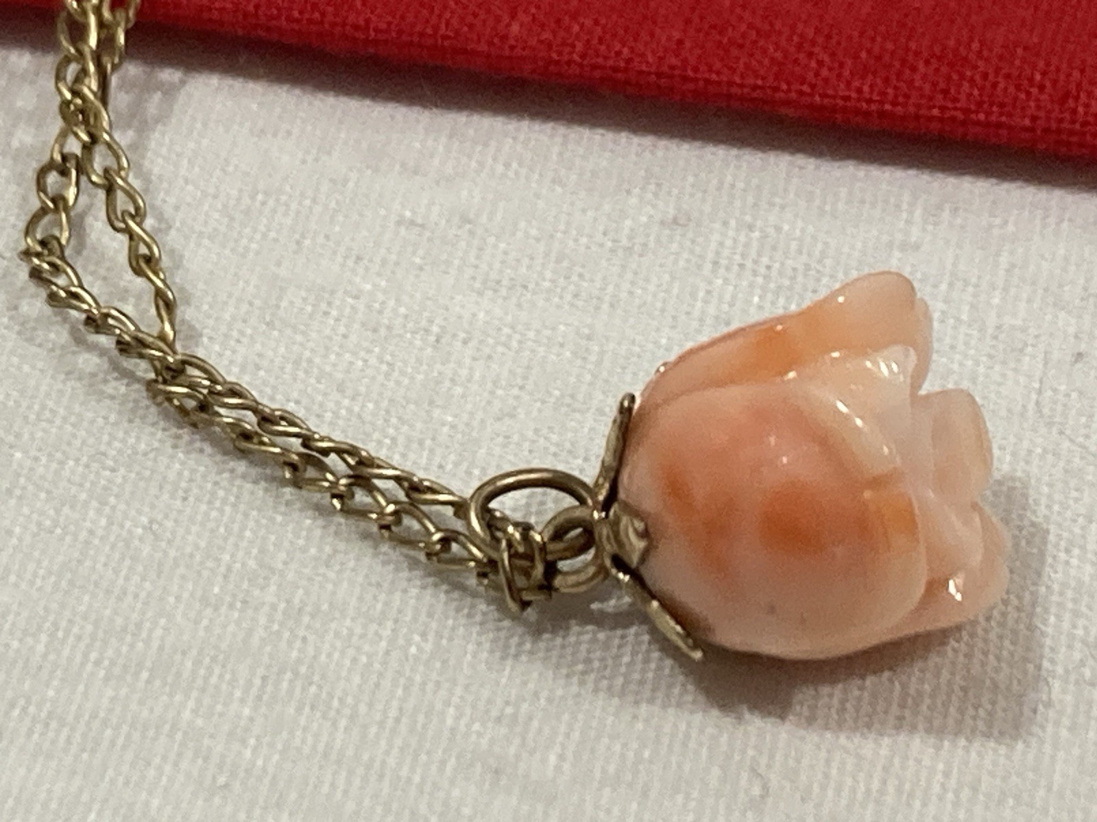 Vintage 1/20 12k G.F. Gold Filled Carved Pink Rose Flower Pendant & Necklace 18”
