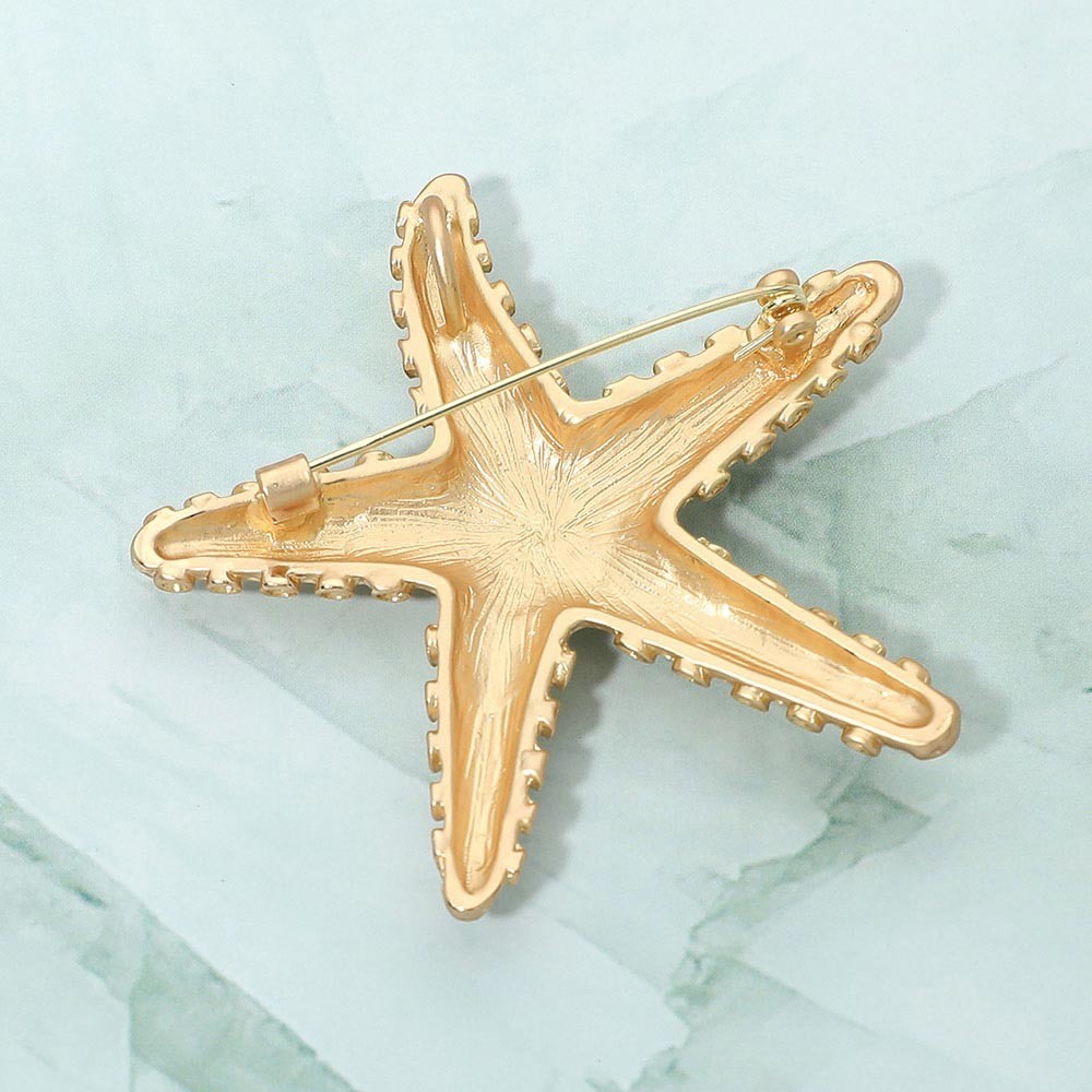 2pcs Rhinestone Starfish Brooch Set White Blue Crystal Ocean Sea Star Lapel Pin