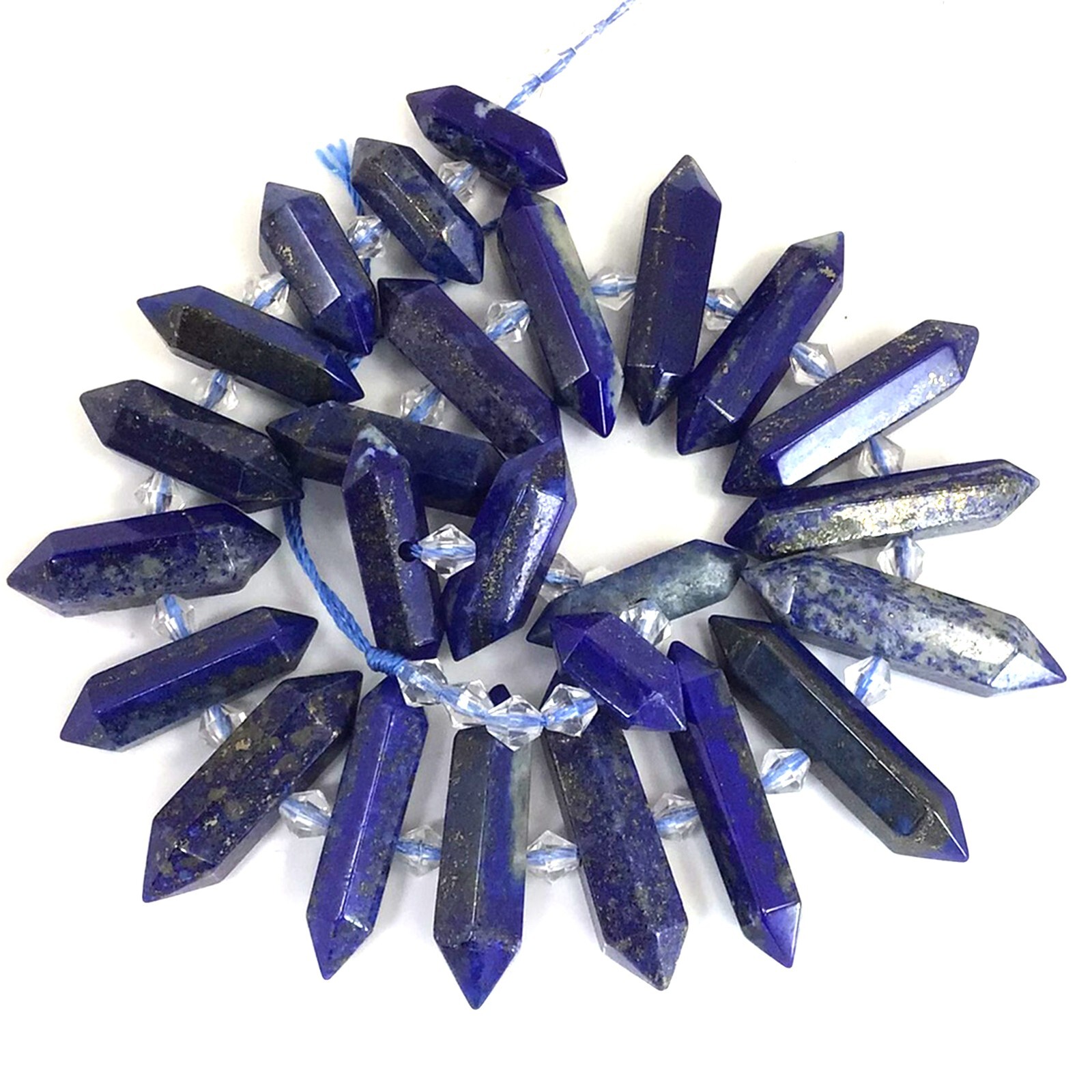 Lapis Lazuli Double Terminated Center Drilled Hexagon Faceted Pendant Bead 15″
