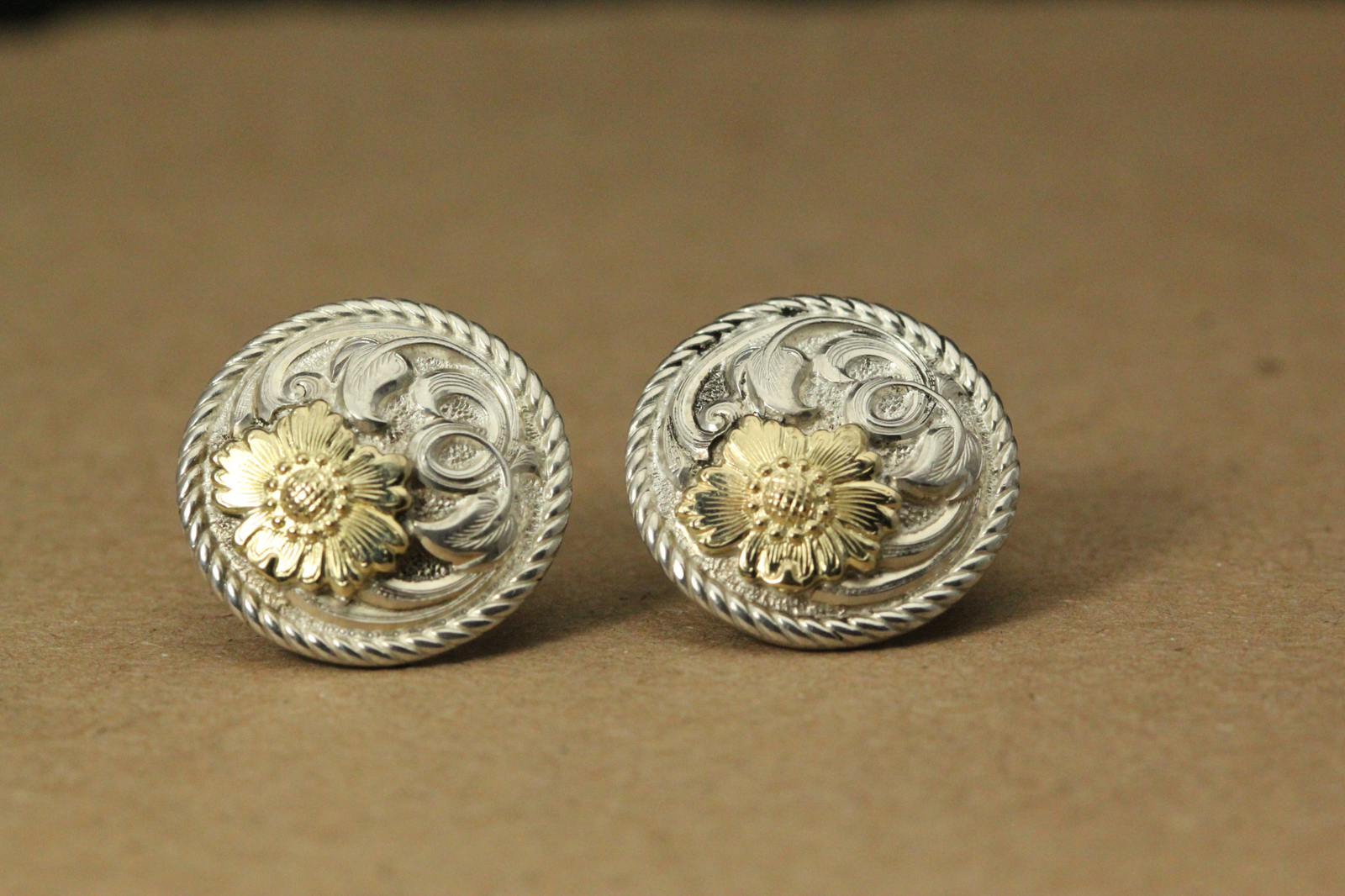 925 Sterling & 1/10 14k Vtg GIST Floral Design Post Earrings 9.1g (EAR5743)
