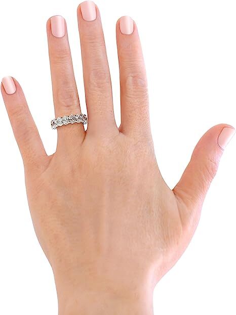 18k White Gold Plated 6MM Cubic Zirconia Oval Cut Eternity Ring Band For Women