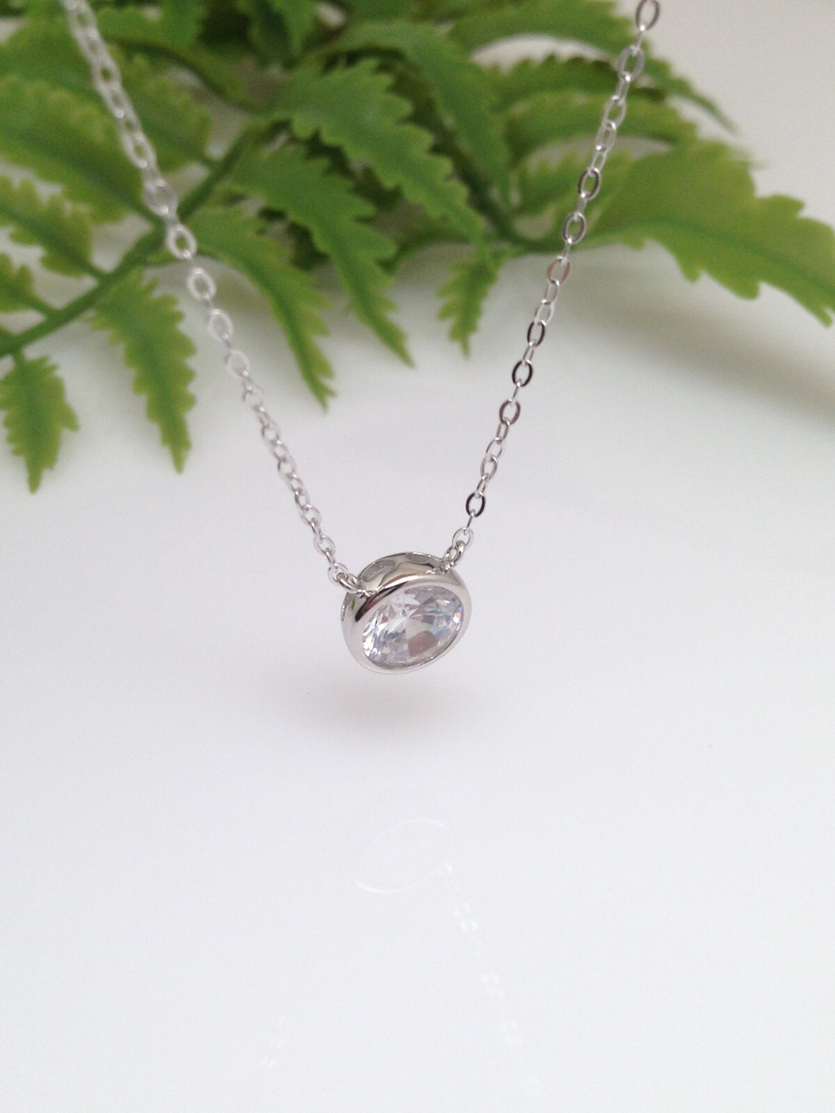925 Sterling Silver Bezel CZ Round Solitaire Pendant Necklace 1 Ct 16-18″ 7mm