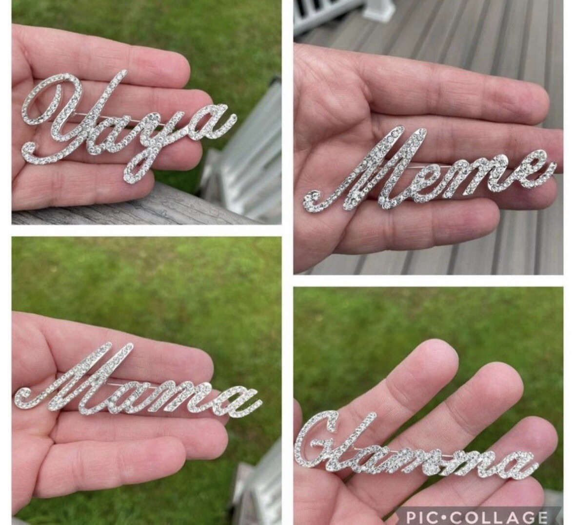 Print Font Clear realtor brooch rhinestone pin jewelry gift NEW 3”