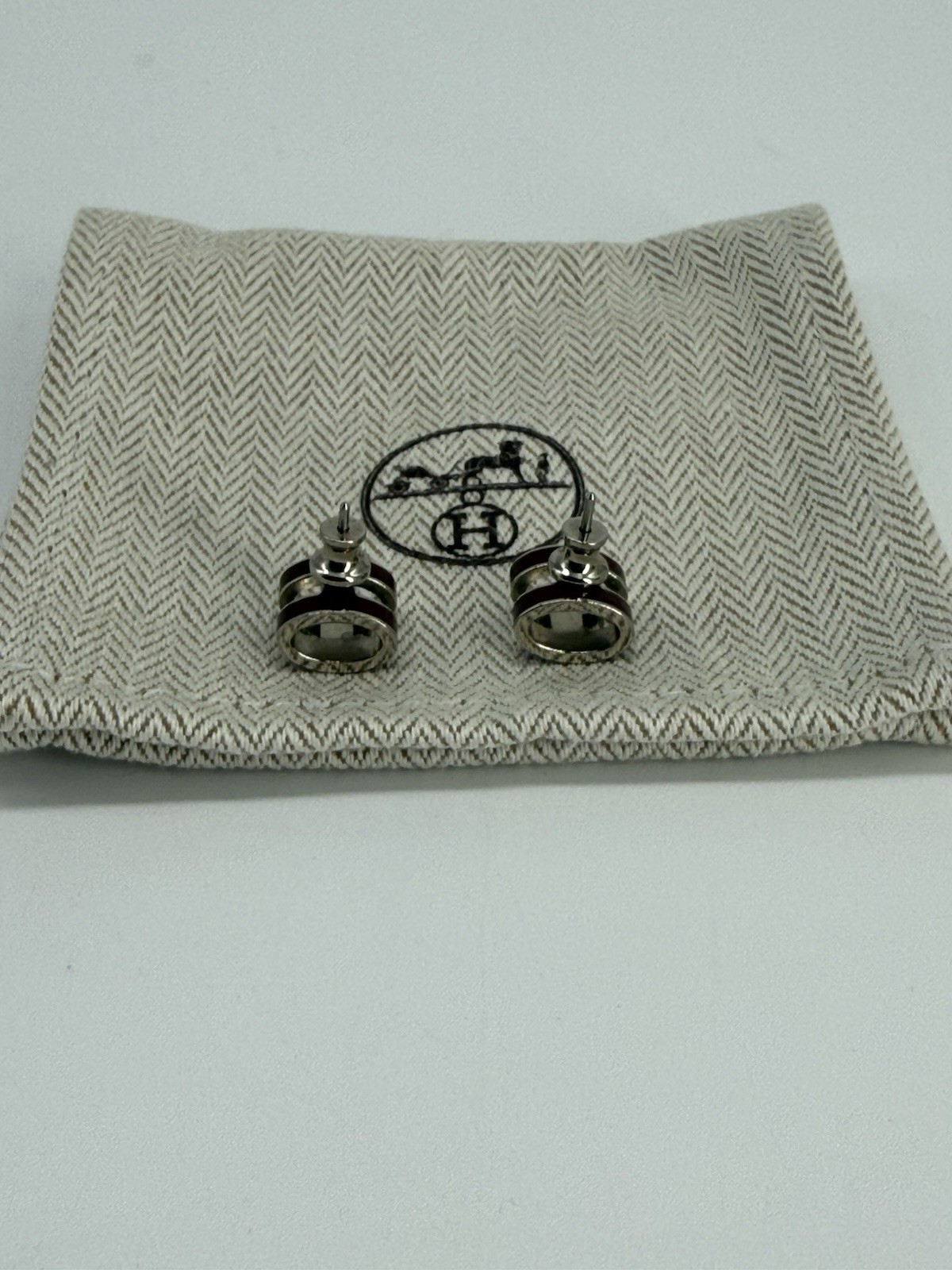 Hermes Mini Pop H Silver&Burgundy Earrings
