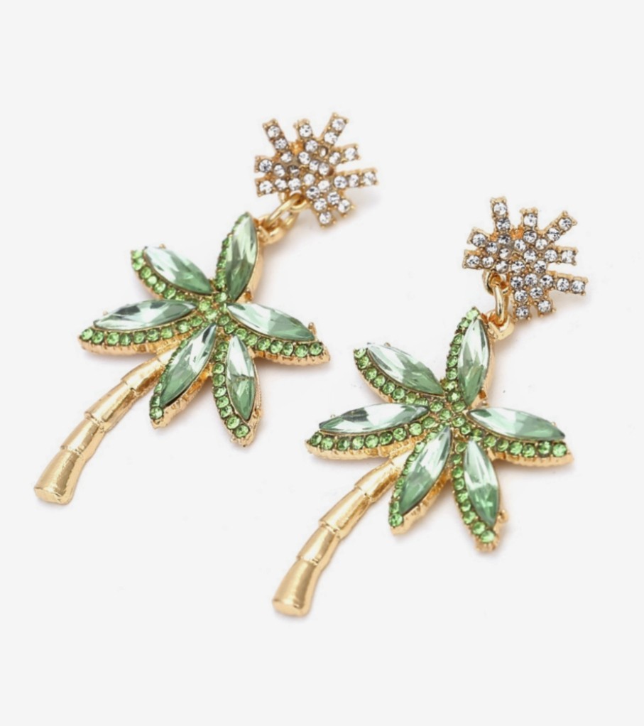Pretty Alloy Palm Tree Gold-plated Hanging CZ Dangle Earrings