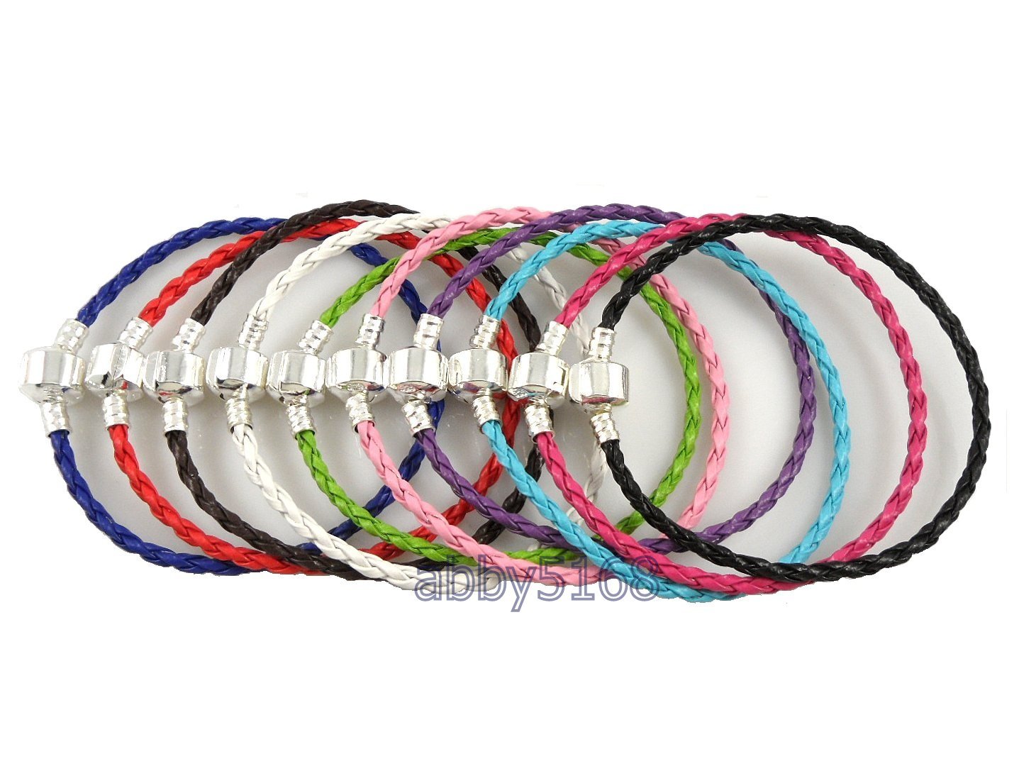 10pcs Braided Leather Charm Bracelets Fit European Bead 20cm. Choose Colours L07