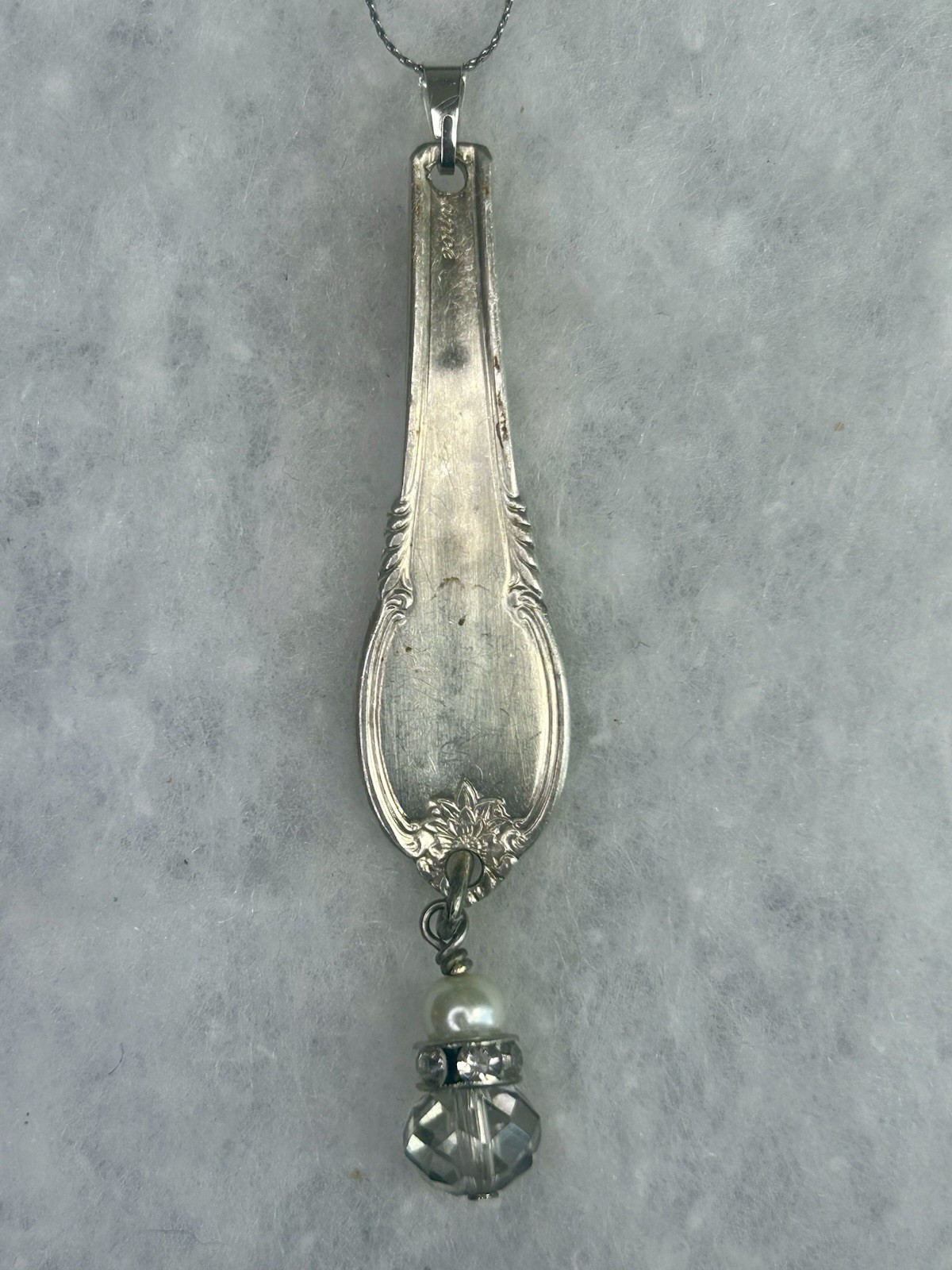 Vintage “Blessed” Spoon Handle Pendant Necklace (c. 1940s–1960s)